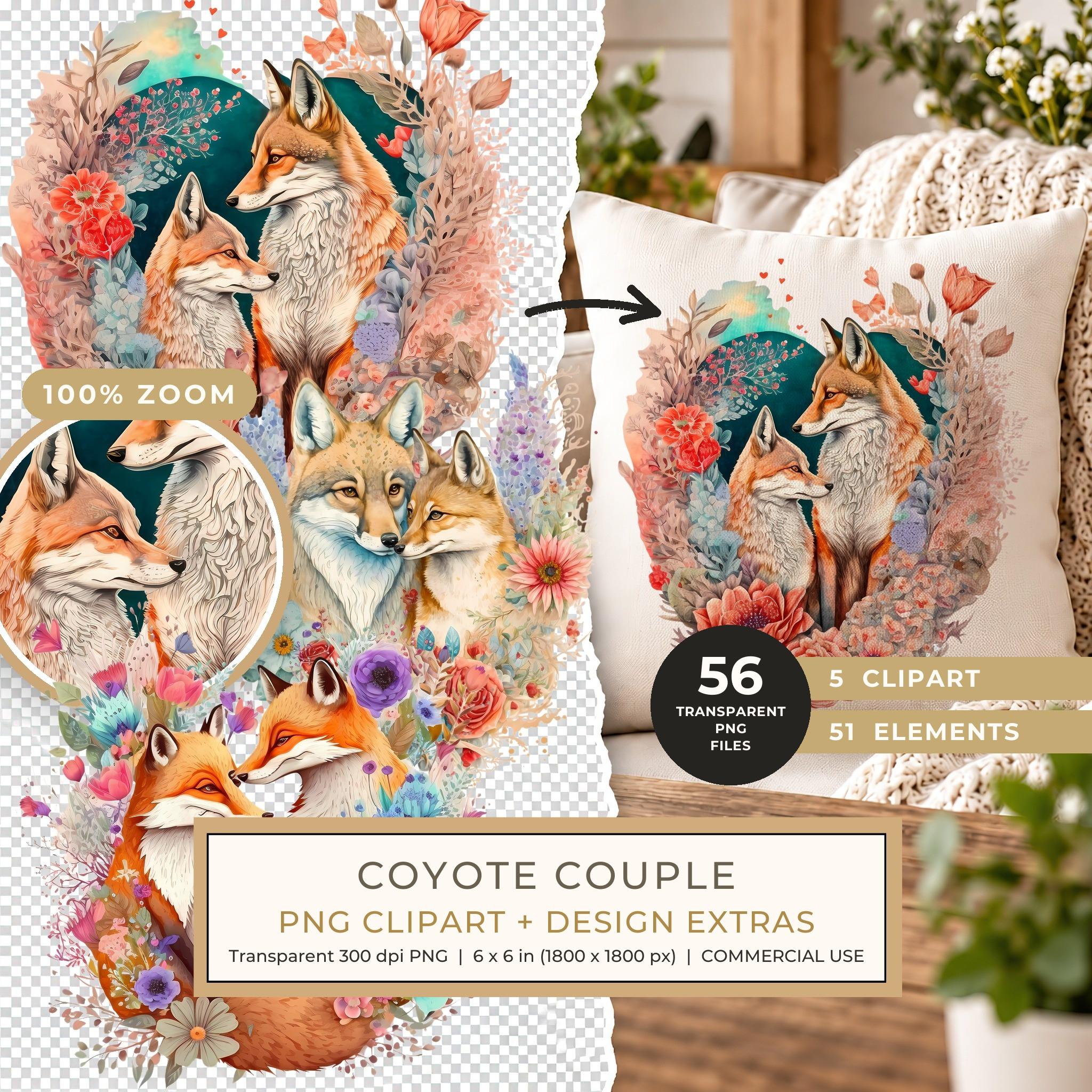 Coyote Couple Clipart Collection PNG - Commercial Use
