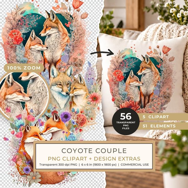 Coyote Couple Clipart Collection PNG - Commercial Use