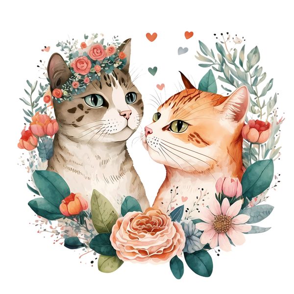 Cute Cat Couple Clipart: Whimsical Watercolor Cats in Love PNG - Commercial Use — image 2