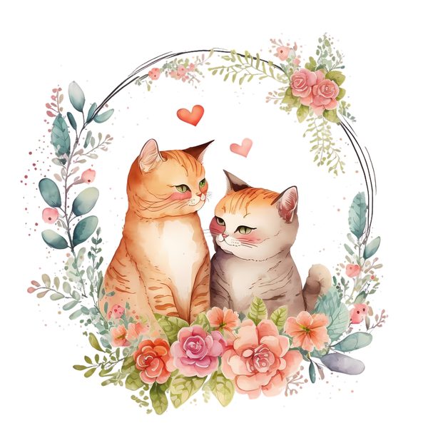 Cute Cat Couple Clipart: Whimsical Watercolor Cats in Love PNG - Commercial Use — image 3
