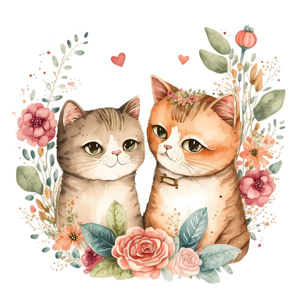 Cute Cat Couple Clipart: Whimsical Watercolor Cats in Love PNG - Commercial Use — image 4