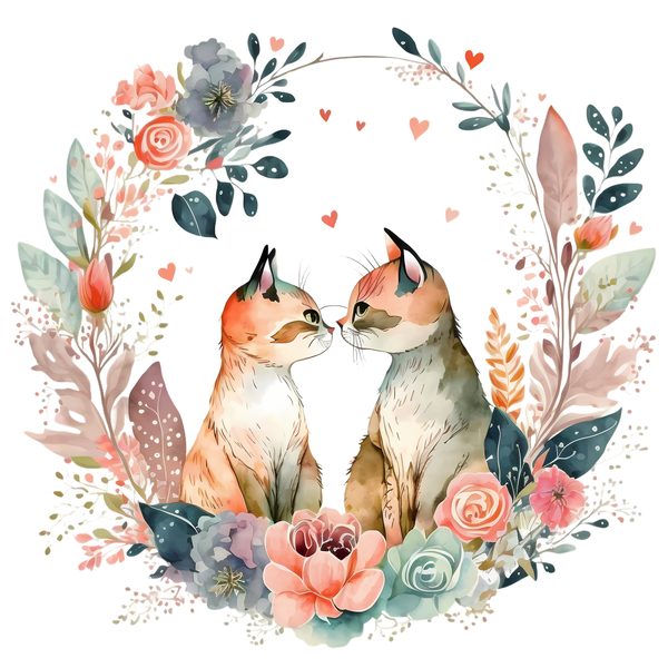 Cute Cat Couple Clipart: Whimsical Watercolor Cats in Love PNG - Commercial Use — image 5