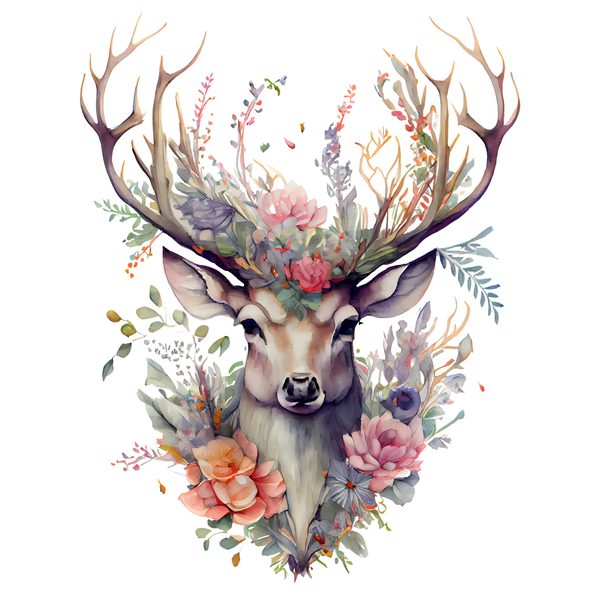Deer Buck with Antlers and Flowers Clipart PNG - Commercial Use — image 2
