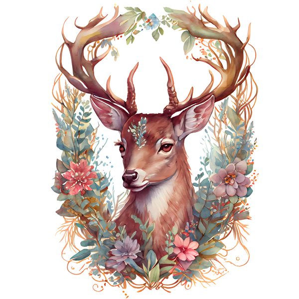 Deer Buck with Antlers and Flowers Clipart PNG - Commercial Use — image 3