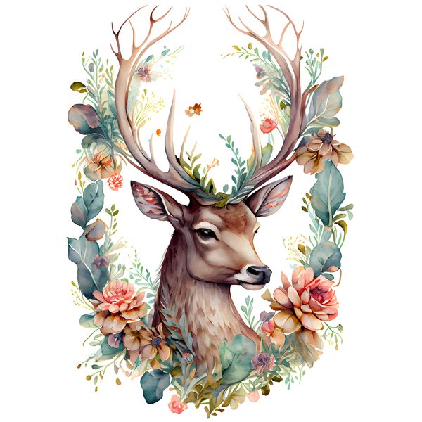 Deer Buck with Antlers and Flowers Clipart PNG - Commercial Use — image 4