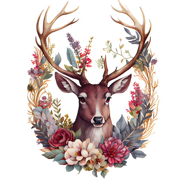 Deer Buck with Antlers and Flowers Clipart PNG - Commercial Use — image 5
