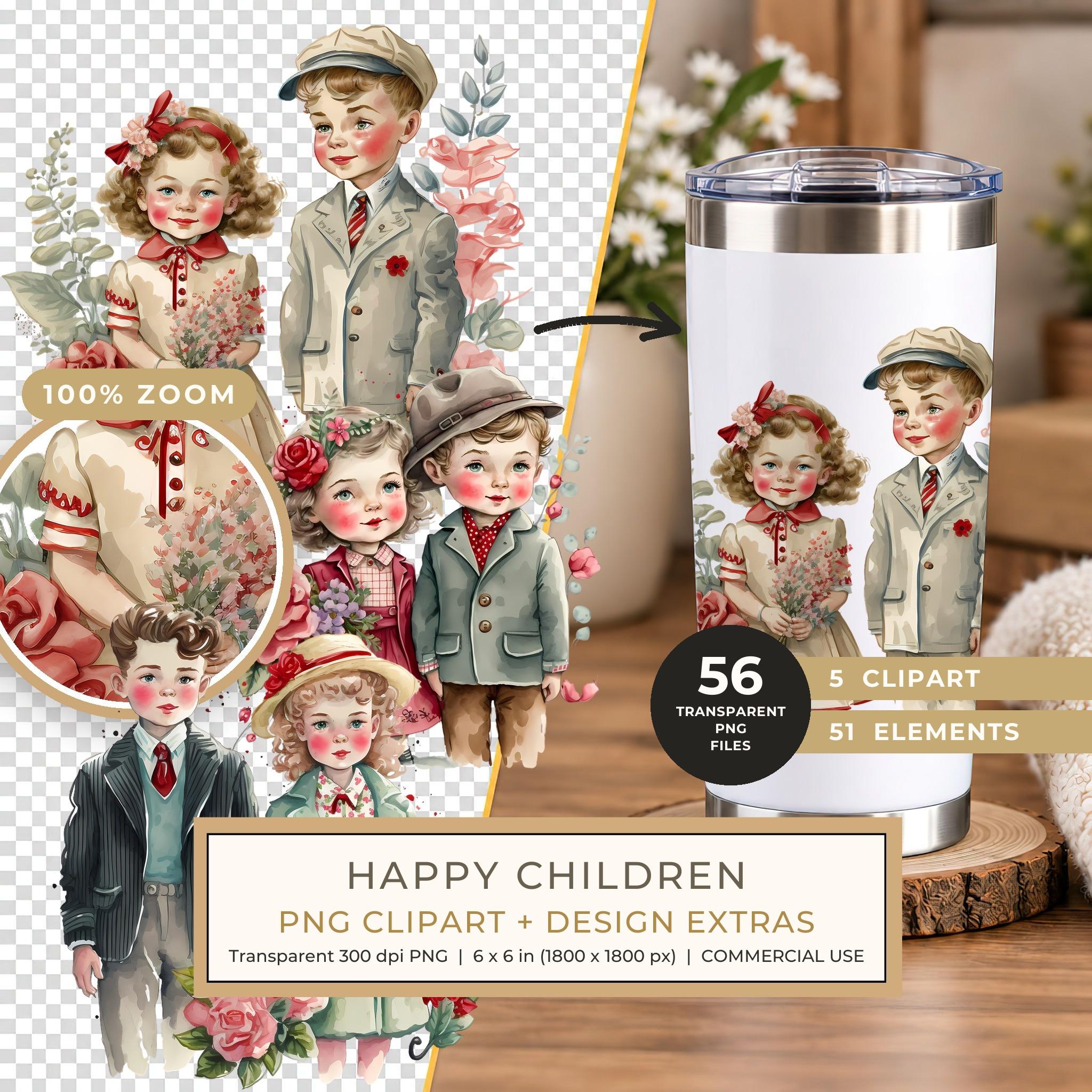 Happy Children Clipart: Golden Era Vintage 1950s Couples PNG - Commercial Use