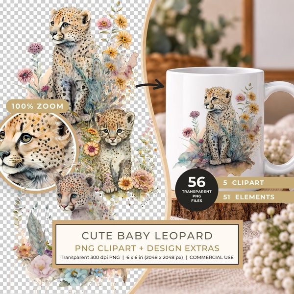 Cute Baby Leopard Clipart Collection PNG - Commercial Use