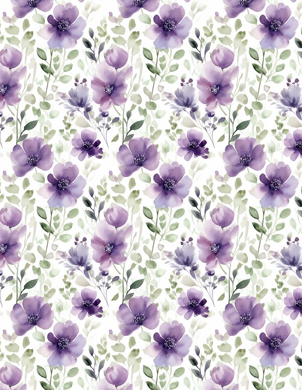 Purple Blooms Watercolor Digital Paper Kit: Printable Papers, Cards, Tags, Ephemera — image 1