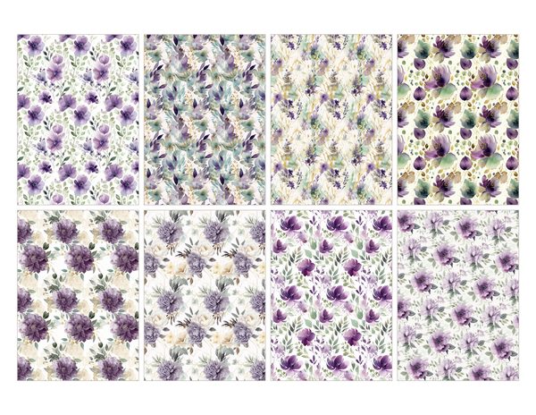 Purple Blooms Watercolor Digital Paper Kit: Printable Papers, Cards, Tags, Ephemera — image 32