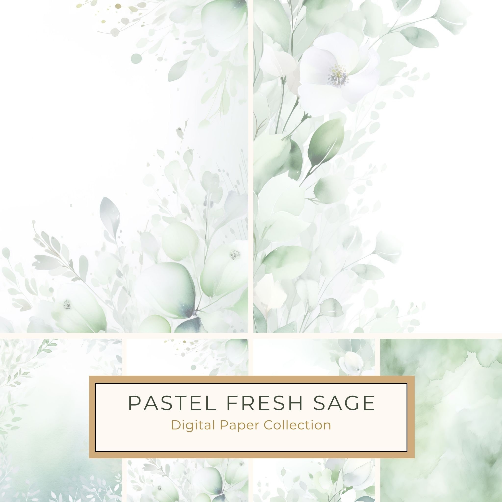 Sage Green Floral Watercolor Digital Paper: Scrapbook Backgrounds (Digital Download)