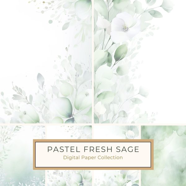 Sage Green Floral Watercolor Digital Paper: Scrapbook Backgrounds (Digital Download)