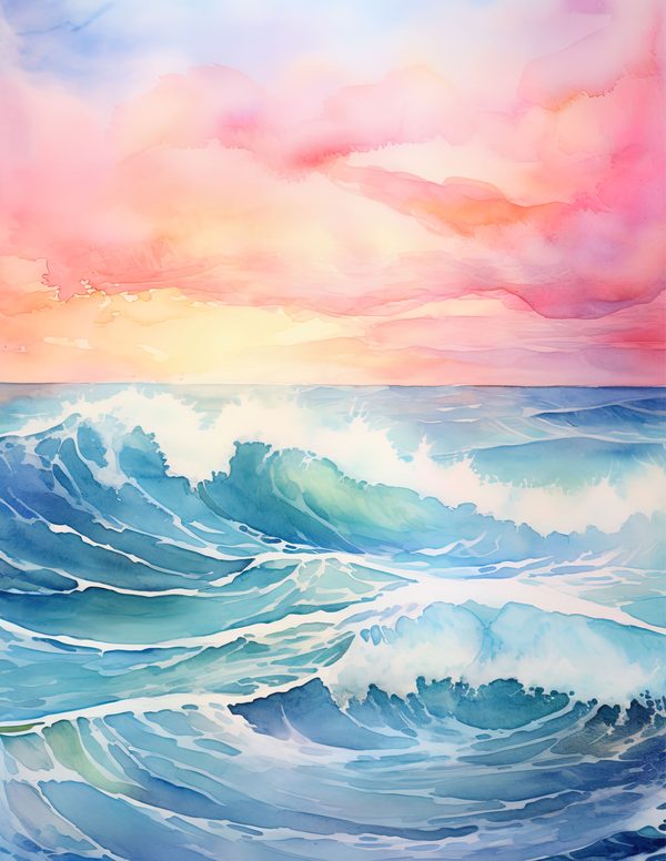 Ocean Waves Watercolor Background: Sea Blue Digital Paper (JPG) — image 1