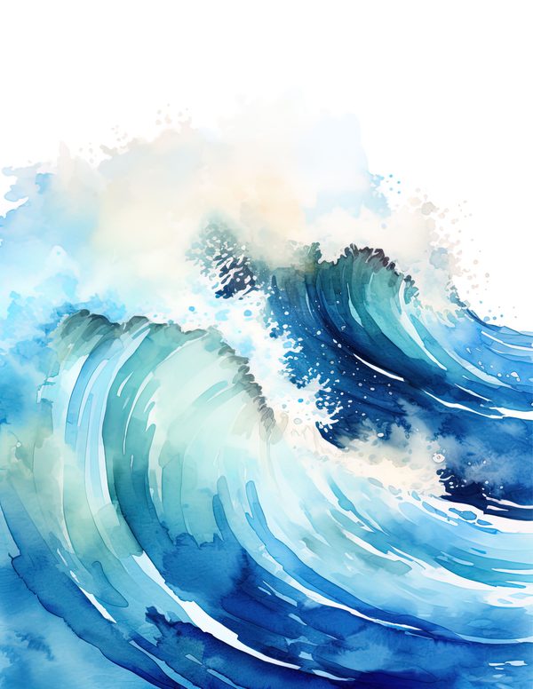 Ocean Waves Watercolor Background: Sea Blue Digital Paper (JPG) — image 2
