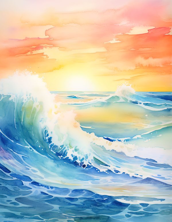 Ocean Waves Watercolor Background: Sea Blue Digital Paper (JPG) — image 3