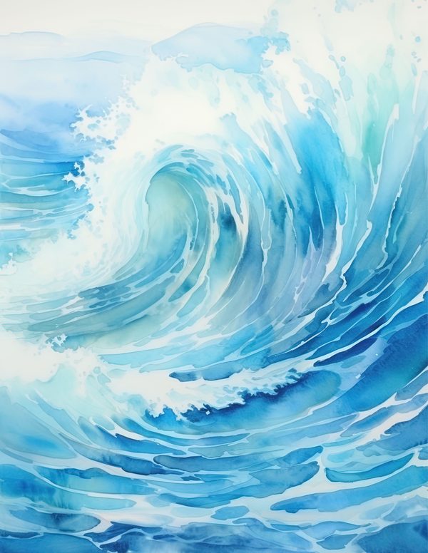 Ocean Waves Watercolor Background: Sea Blue Digital Paper (JPG) — image 4