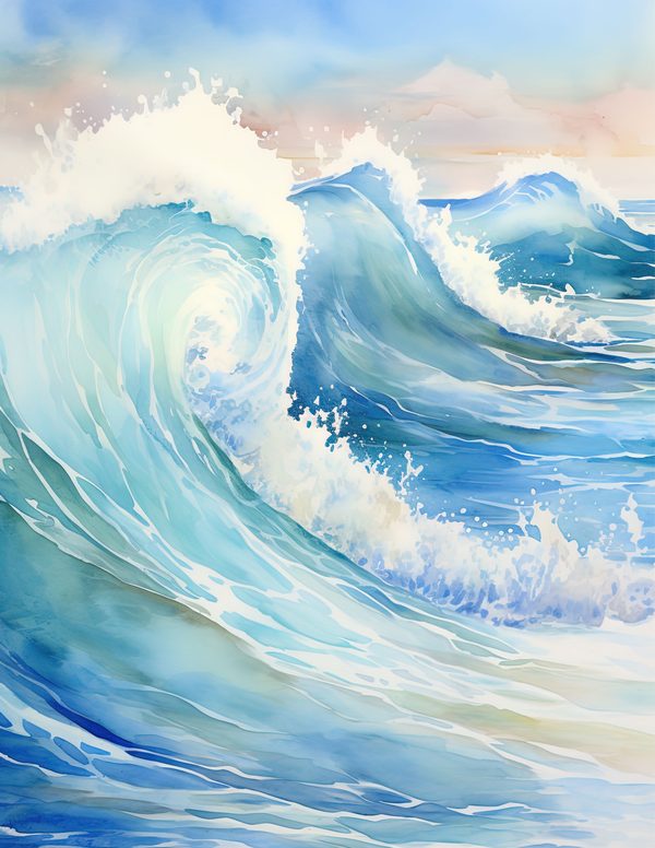 Ocean Waves Watercolor Background: Sea Blue Digital Paper (JPG) — image 5