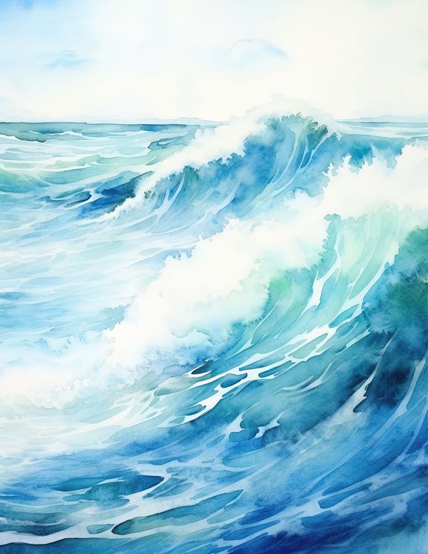 Ocean Waves Watercolor Background: Sea Blue Digital Paper (JPG) — image 6