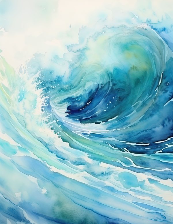 Ocean Waves Watercolor Background: Sea Blue Digital Paper (JPG) — image 7