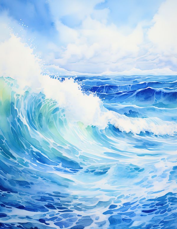Ocean Waves Watercolor Background: Sea Blue Digital Paper (JPG) — image 8