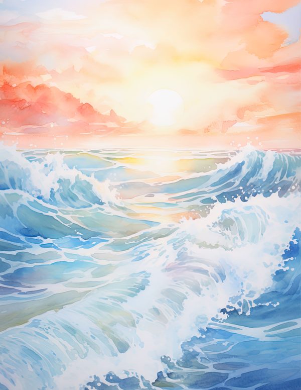 Ocean Waves Watercolor Background: Sea Blue Digital Paper (JPG) — image 9