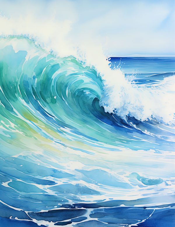 Ocean Waves Watercolor Background: Sea Blue Digital Paper (JPG) — image 10