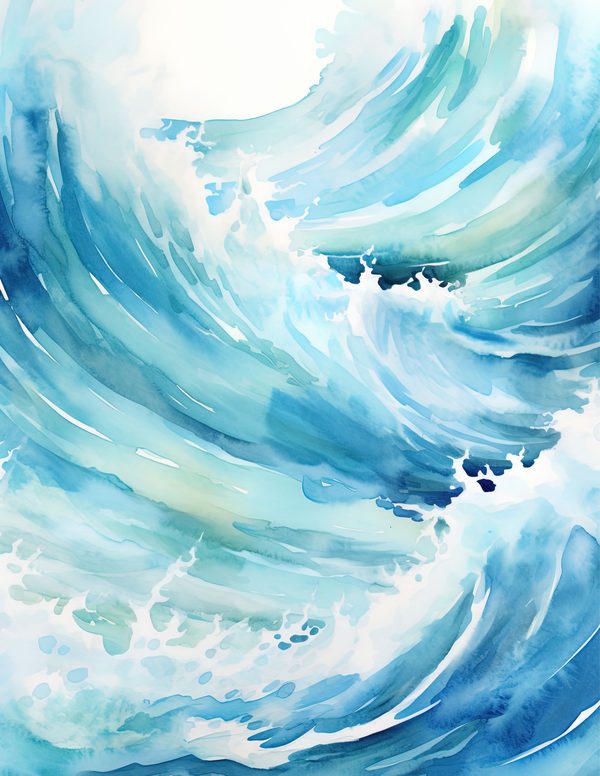 Ocean Waves Watercolor Background: Sea Blue Digital Paper (JPG) — image 11