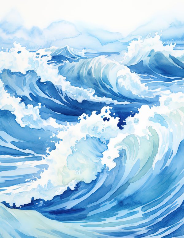 Ocean Waves Watercolor Background: Sea Blue Digital Paper (JPG) — image 12