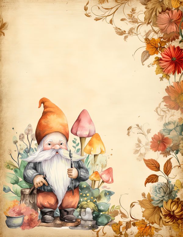 Autumn Garden Gnomes Watercolor Digital Paper Kit: Printable Papers, Cards, Tags, Ephemera — image 1