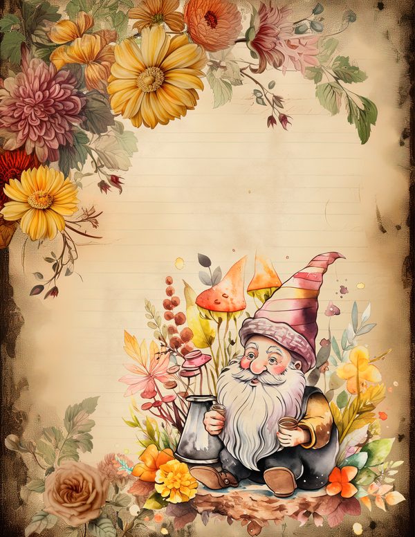 Autumn Garden Gnomes Watercolor Digital Paper Kit: Printable Papers, Cards, Tags, Ephemera — image 2
