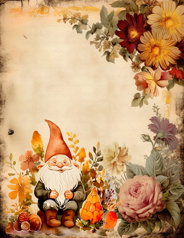 Autumn Garden Gnomes Watercolor Digital Paper Kit: Printable Papers, Cards, Tags, Ephemera — image 3
