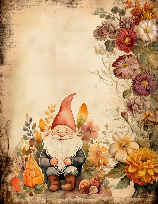 Autumn Garden Gnomes Watercolor Digital Paper Kit: Printable Papers, Cards, Tags, Ephemera — image 5