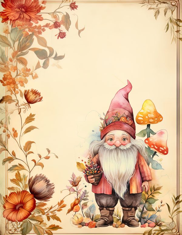 Autumn Garden Gnomes Watercolor Digital Paper Kit: Printable Papers, Cards, Tags, Ephemera — image 6