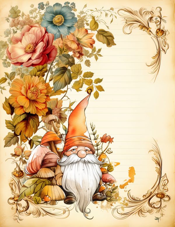 Autumn Garden Gnomes Watercolor Digital Paper Kit: Printable Papers, Cards, Tags, Ephemera — image 9