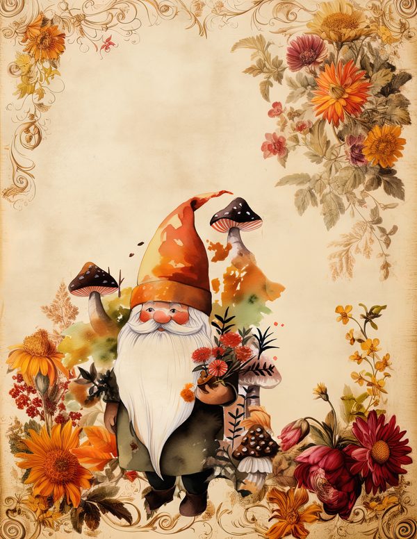 Autumn Garden Gnomes Watercolor Digital Paper Kit: Printable Papers, Cards, Tags, Ephemera — image 11