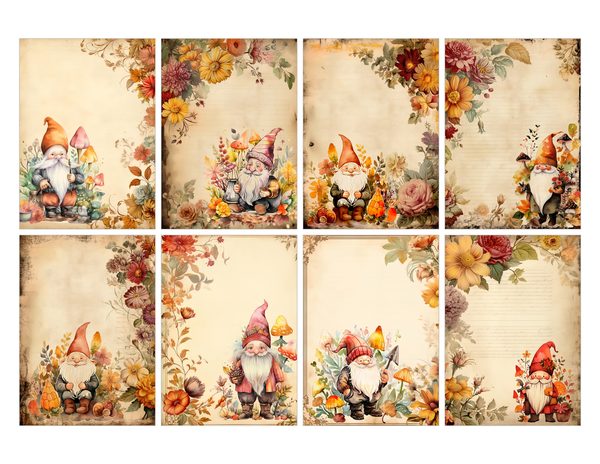 Autumn Garden Gnomes Watercolor Digital Paper Kit: Printable Papers, Cards, Tags, Ephemera — image 28