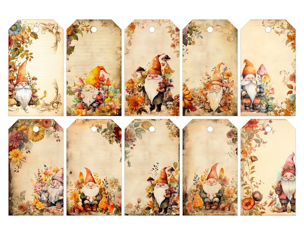Autumn Garden Gnomes Watercolor Digital Paper Kit: Printable Papers, Cards, Tags, Ephemera — image 29