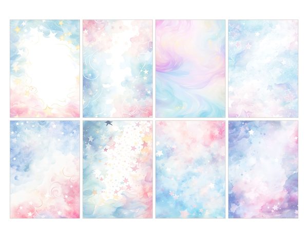 Watercolor Pastel Swirl Stars Background: Scrapbook Background Pages, (10 JPGs, Digital Download, Commercial Use) — image 32