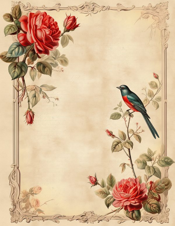 Birds and Roses Watercolor Digital Paper Kit: Printable Papers, Cards, Tags, Ephemera — image 1