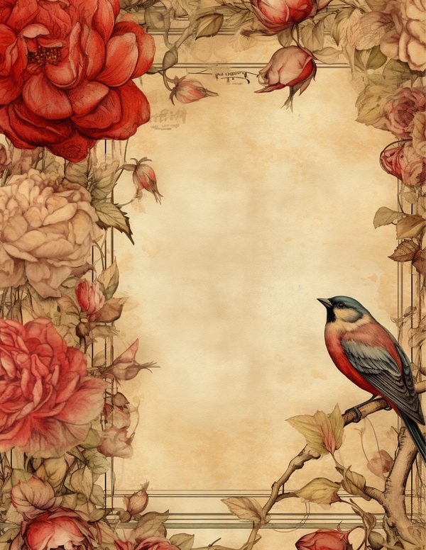 Birds and Roses Watercolor Digital Paper Kit: Printable Papers, Cards, Tags, Ephemera — image 2