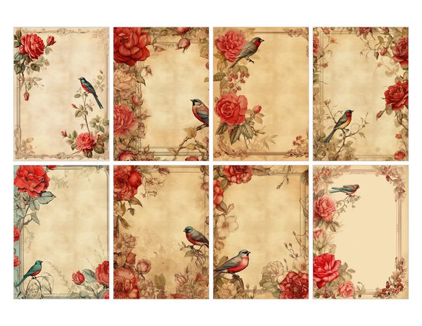 Birds and Roses Watercolor Digital Paper Kit: Printable Papers, Cards, Tags, Ephemera — image 26