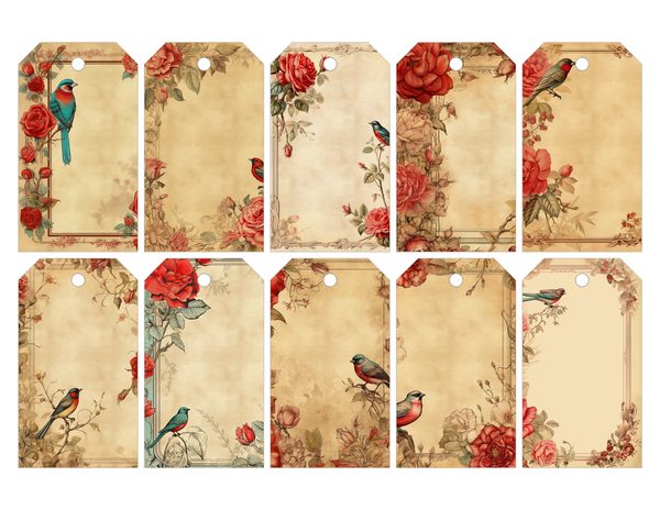 Birds and Roses Watercolor Digital Paper Kit: Printable Papers, Cards, Tags, Ephemera — image 27
