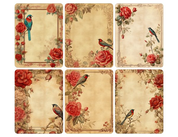 Birds and Roses Watercolor Digital Paper Kit: Printable Papers, Cards, Tags, Ephemera — image 28