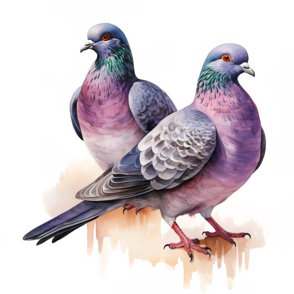 Watercolor Pigeon Couple Art: Valentine's Day Illustration (Digital Download) — image 1