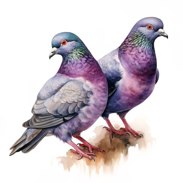 Watercolor Pigeon Couple Art: Valentine's Day Illustration (Digital Download) — image 2