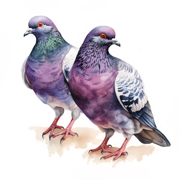 Watercolor Pigeon Couple Art: Valentine's Day Illustration (Digital Download) — image 3