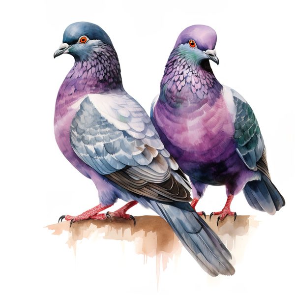 Watercolor Pigeon Couple Art: Valentine's Day Illustration (Digital Download) — image 4