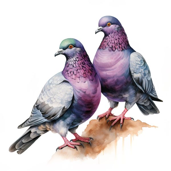 Watercolor Pigeon Couple Art: Valentine's Day Illustration (Digital Download) — image 5