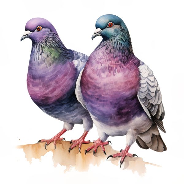 Watercolor Pigeon Couple Art: Valentine's Day Illustration (Digital Download) — image 6