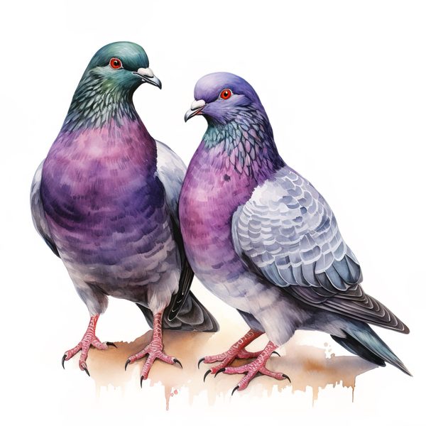 Watercolor Pigeon Couple Art: Valentine's Day Illustration (Digital Download) — image 9